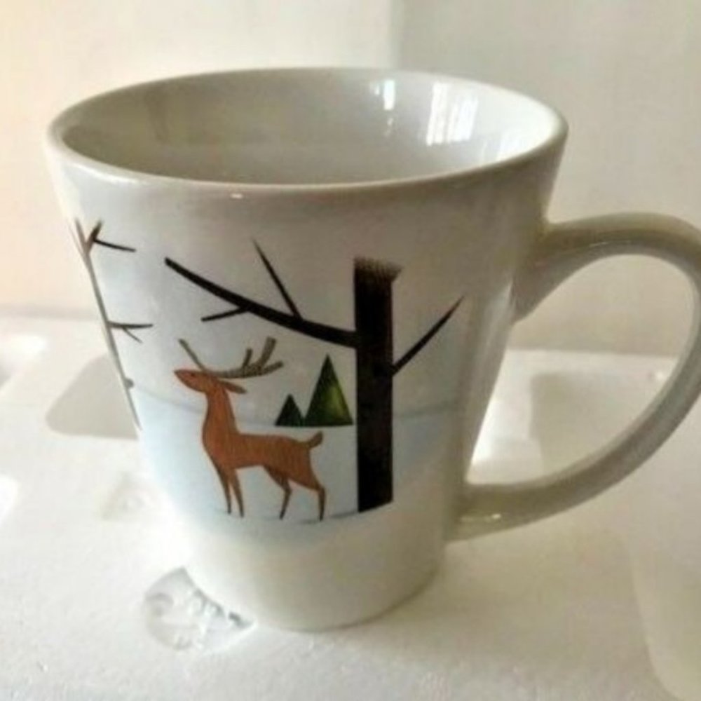Designpac Deer In Woods Winter Snow Coffee Mug Cup Trees Ceramic Rare Vintage - Picture 2 of 7